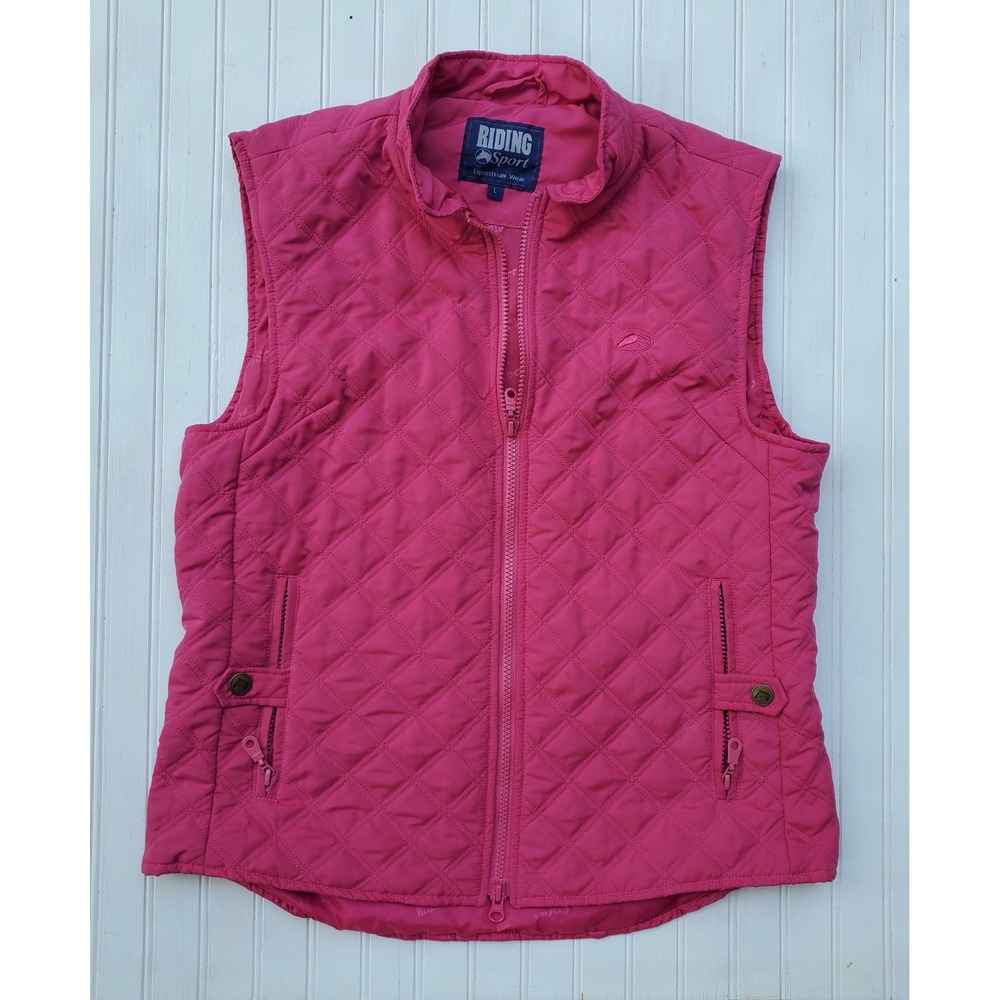 Riding Sport Equestrian Wear Pink Quilted Microfiber Vest Womens Large Full Zip